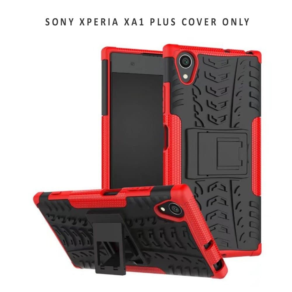 Heartly Kick Stand Rugged Shockproof Tough Hybrid Armor Dual Layer Bumper Back Case Cover for Sony Xperia XA1 Plus - Hot Red