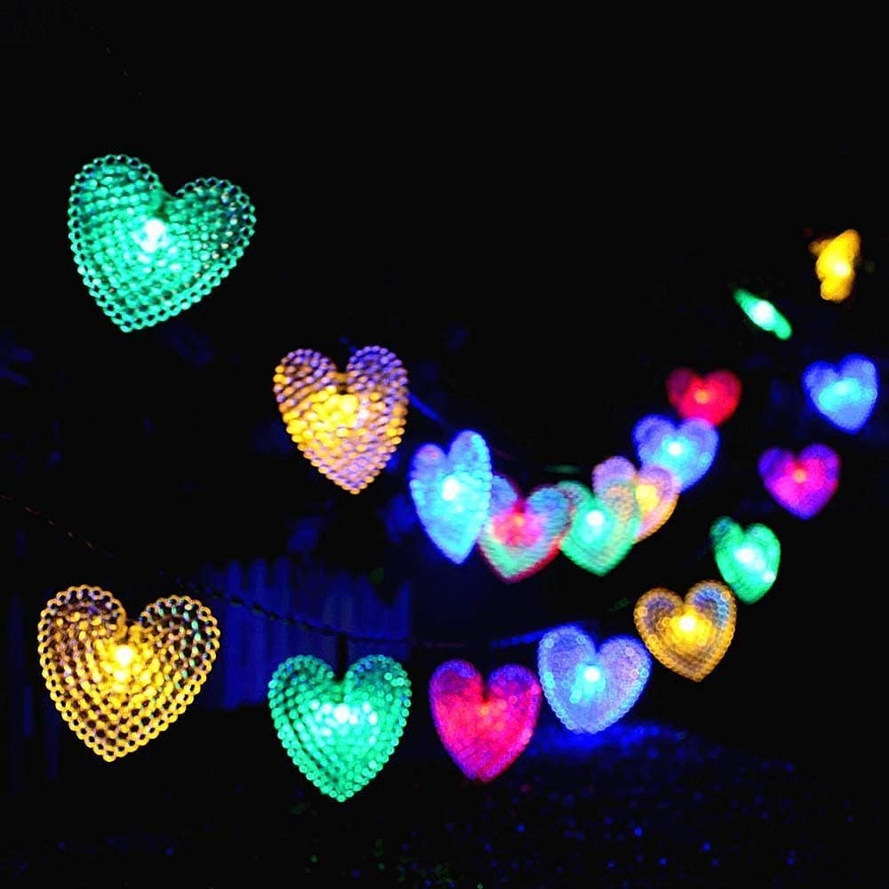 EONLYX Solar Heart String Light, Waterproof Outdoor Heart-Shaped Fairy Lights 30LED 19.7ft Love Heart Shape Garden Lights for Party Wedding Christma Decoration (Multicolor)
