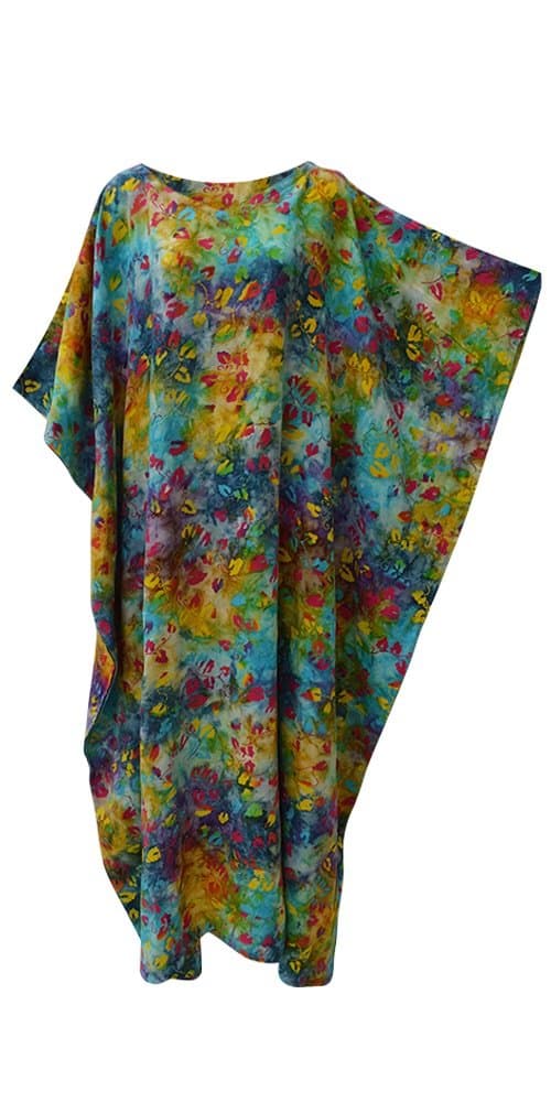 Glow Vibrant Tie Dyed Leaf Kaftan Caftan Cool Soft Long Ladies Dress Plus Hand Printed Blue