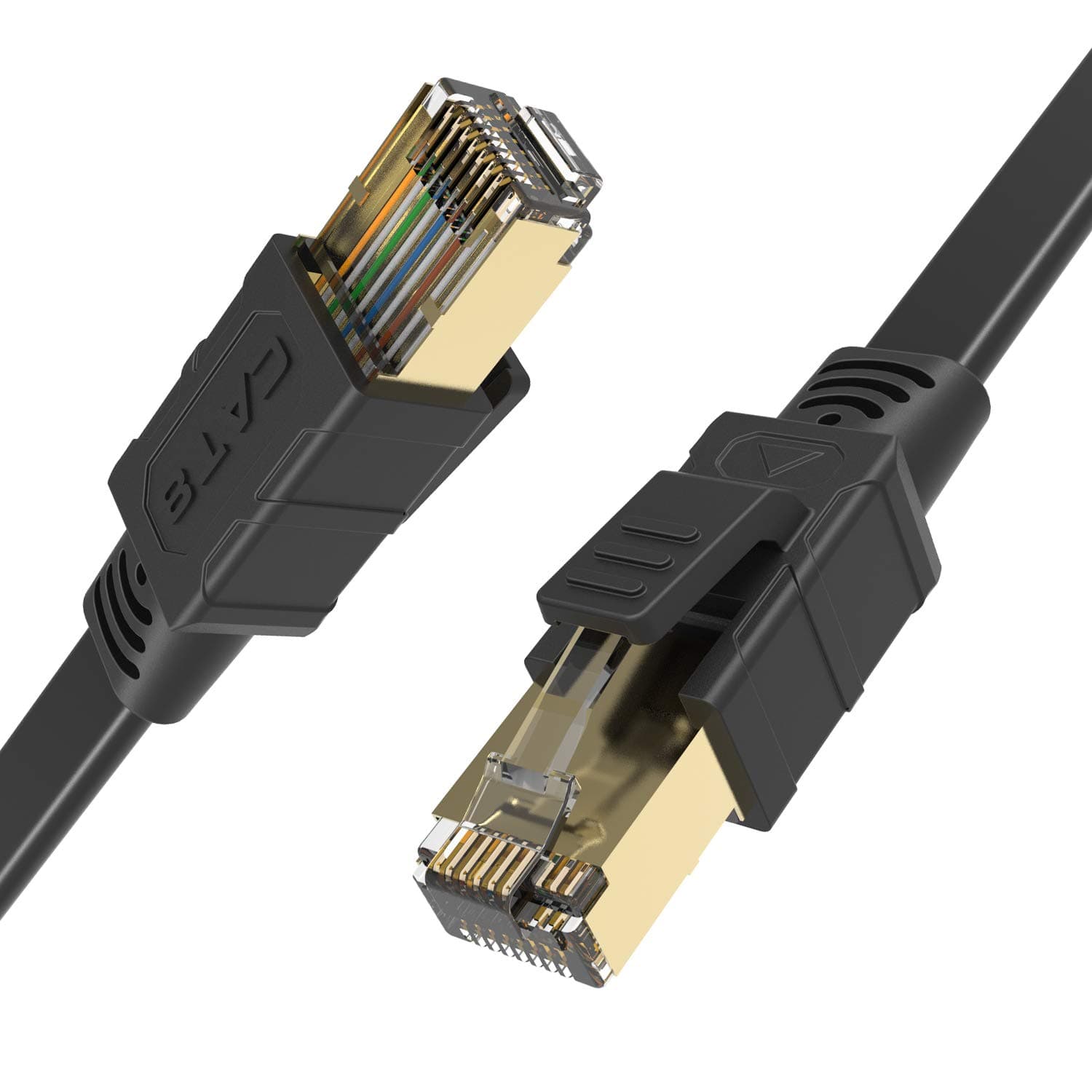 CableGeeker Cat 8 Ethernet Cable 1ft Shielded - Cat8 SFTP Flat Internet Cable (Upgraded 26AWG, 40Gbps, 2000Mhz) High Speed LAN Network Patch RJ45 Cable for Router, Modem, Gaming, Outdoor - Black