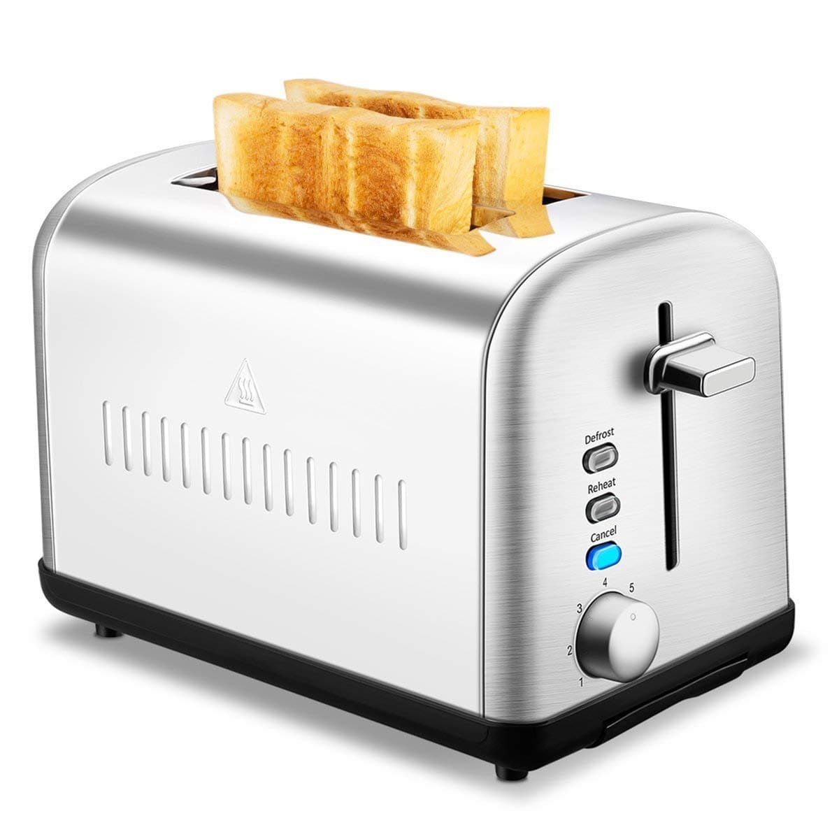 2 Slice Toaster, CUSINAID Extra Wide Slot Toasters 2 Slice 7 Brown Settings and Removable Crumb Tray, Stainless Steel Toasters, Silver