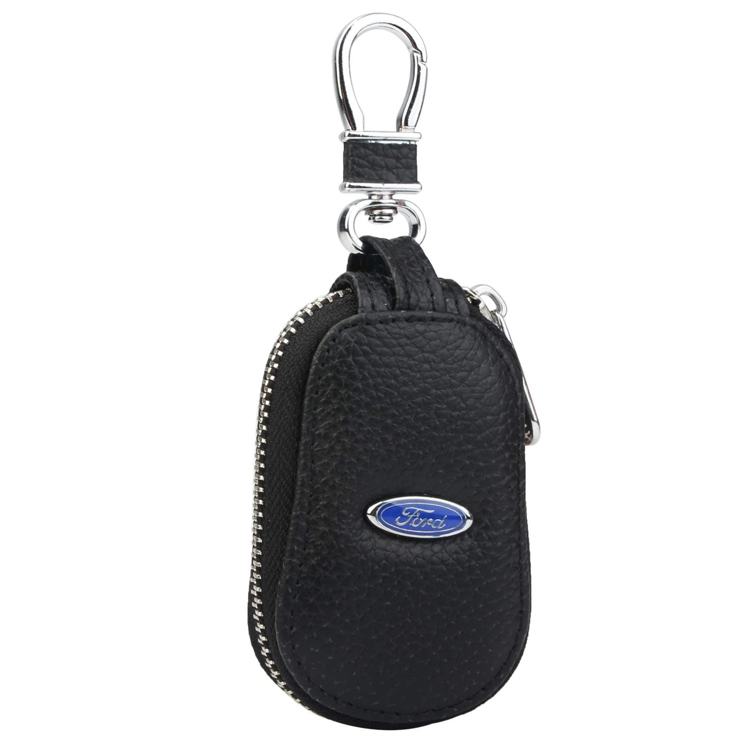 Car key chain case Genuine leather car smart key case holder metal hook zipper bag