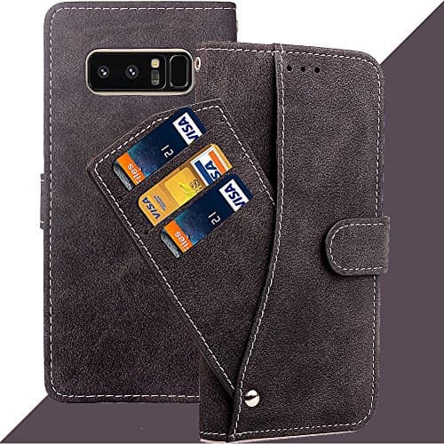 Wallet Leather Flip Case for Samsung Galaxy Note 8, Nubuck Leather with 3+3 Card Slots & Kickstand, Premium PU Leather with Soft TPU, 360 Full Body Protective Magnetic Folio Cover for Note 8 - Black