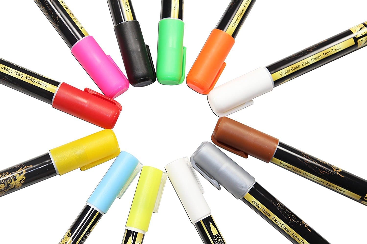 Noble Quality Premium Grade Liquid Chalk Markers – Super Useful Versatile Large Combo Pack with Reversible Tips - 12 Chalkboard Liquid Chalk Markers (Multi-Purpose 9 of 6mm & 3 of 3mm Chalk Markers)