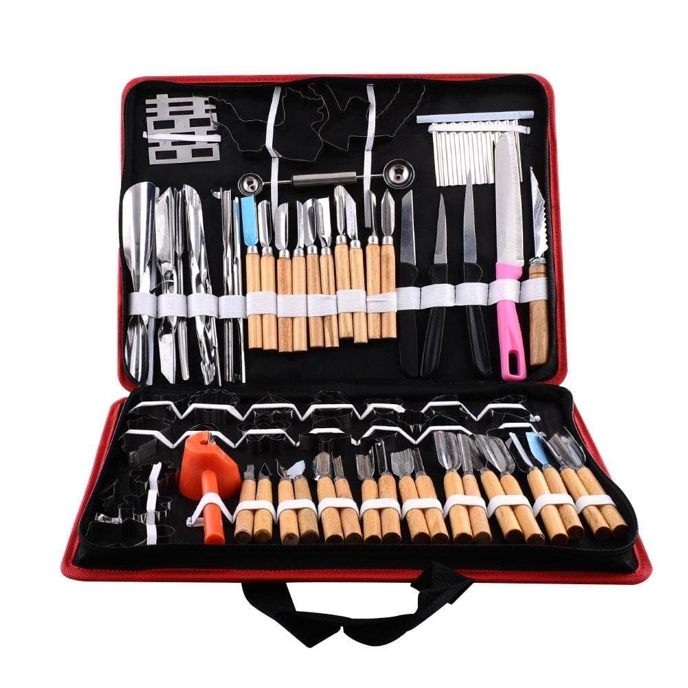 Devolare Fruit Carve Vegetable Fruit Food Carving Chisel Stainless Steel Shapping Tools Kit with Bag (80pcs)