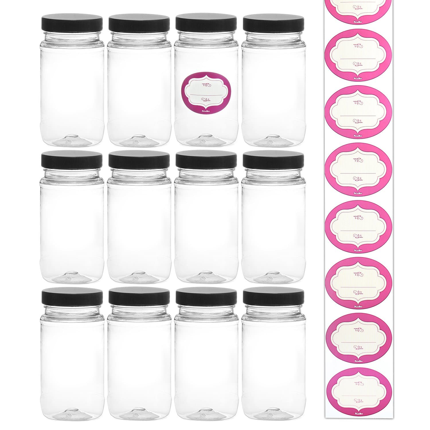8 Ounce Tall Empty Plastic Jars With Scren Lids & Labels12 Pack Bpa Free Airtight ContainersFood Grade Refillable HolderIdeal For Kitchen Storage Candy, Crafts, Beauty & Cosmetic