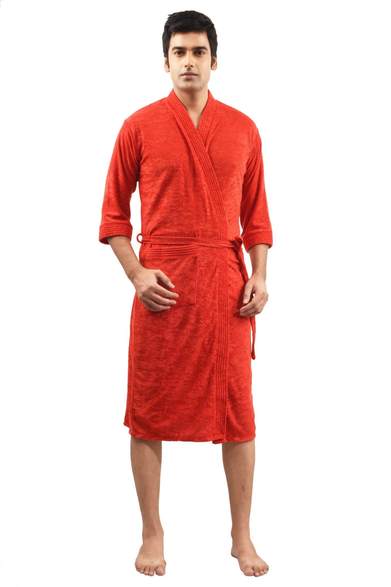 FEELBLUE Cotton Gents Bathrobe (Red-Full)