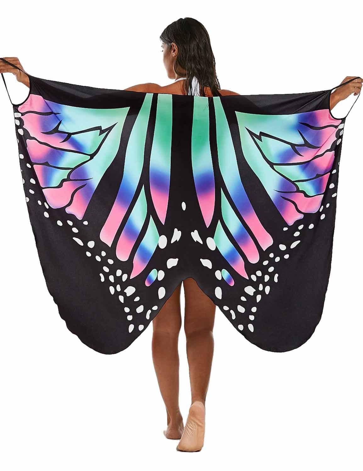 Vivilover Womens Spaghetti Strap Butterfly Print Cover Up Backless Bikini Wrap Beach Dress Swimwear