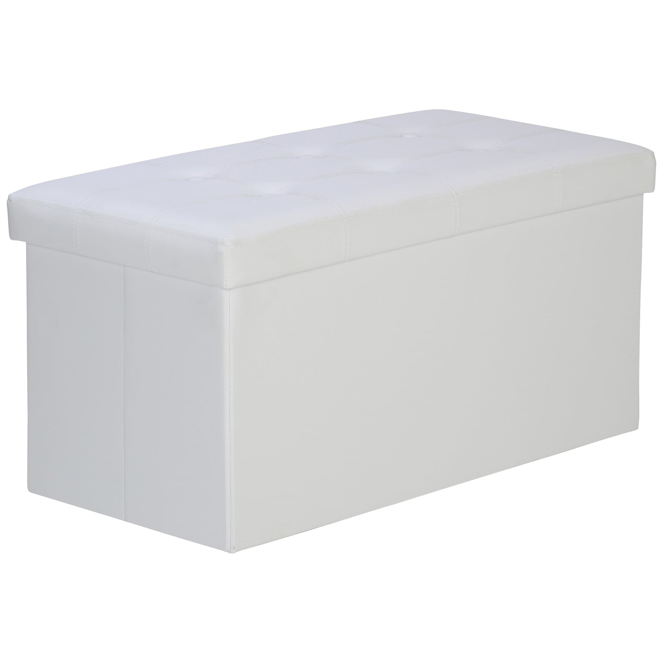 Levivo Foldable Padded Bench with Storage Box, Bench Box, Very Sturdy and Stable, Attractive and Simple Design, Padded Seat, Can Hold Up to 300 Kg, Approximately 77 X 38 X 38 cm, White