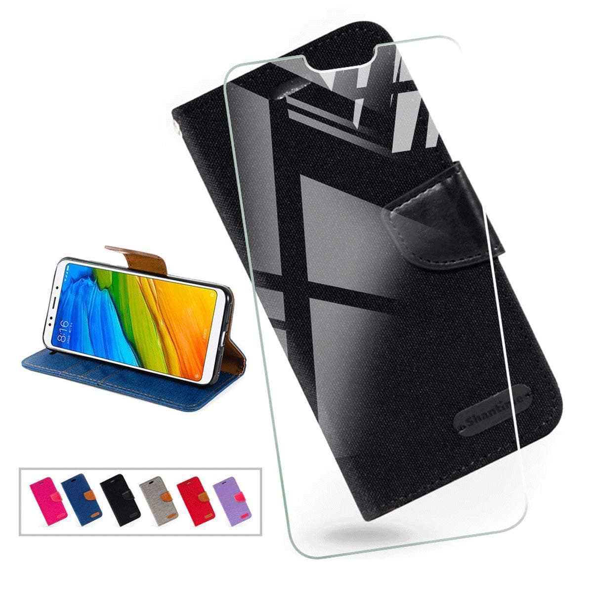 KJYF Wallet Case + Tempered Glass Screen Protector for Nokia 2.3 (6.20"), Flip Shell PU Leather Phone Cover Protective Compatible with for Nokia 2.3 (6.20").