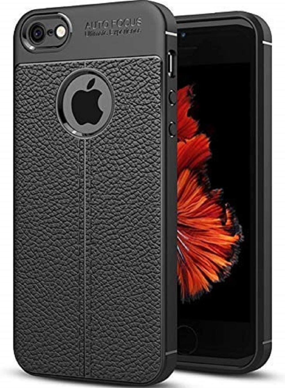 Jotech® Leather Textured Autofocus Soft Back Case Cover for Apple iPhone 6/6S (Black)