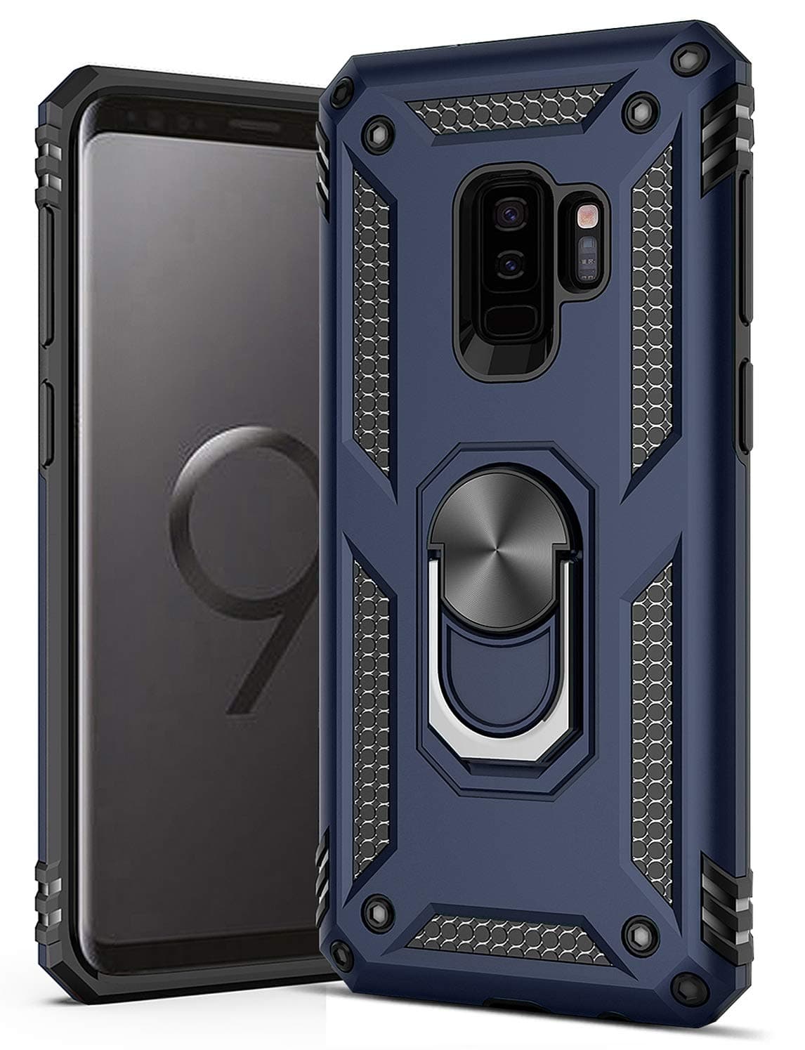 GREATRULY Ring Kickstand Phone Case for Samsung Galaxy S9 Plus,Heavy Duty Dual Layer Drop Protection Case for Galaxy S9+,Hard Shell + Soft TPU + Ring Stand Fits Magnetic Car Mount,Blue
