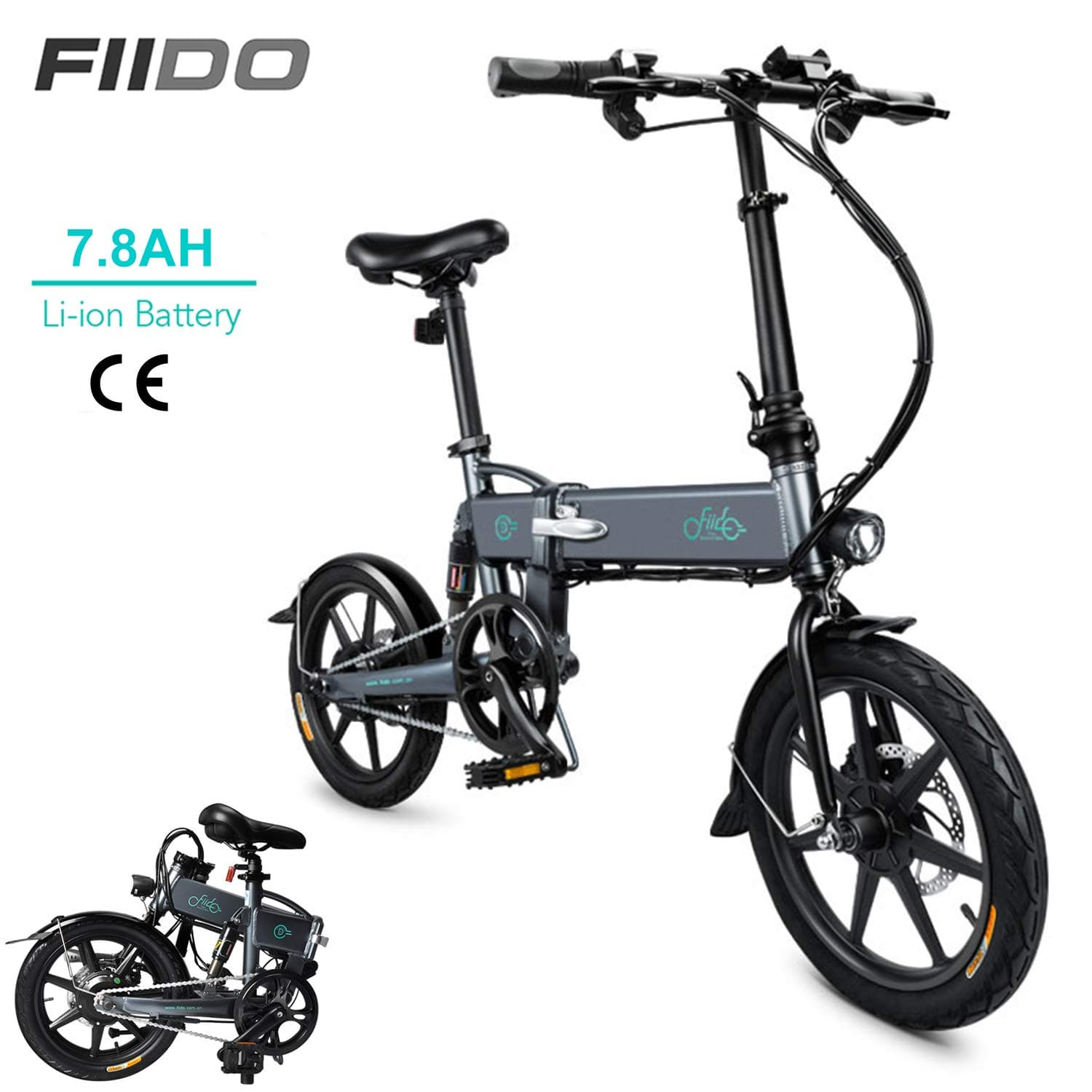 DAPHOME FIIDO D2 Ebike,250W 7.8Ah Folding Electric Bicycle Foldable Electric Bike with Front LED Light for Adult (Dark Gray)