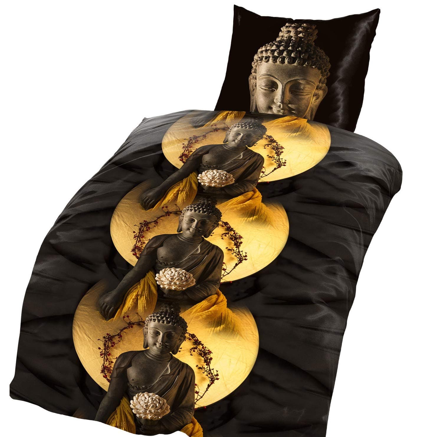 2-piece Microfibre Bed Linen 135 x 200 cm or 155 x 220 cm Buddha Yellow, Microfibre, Brown, 135 x 200 cm
