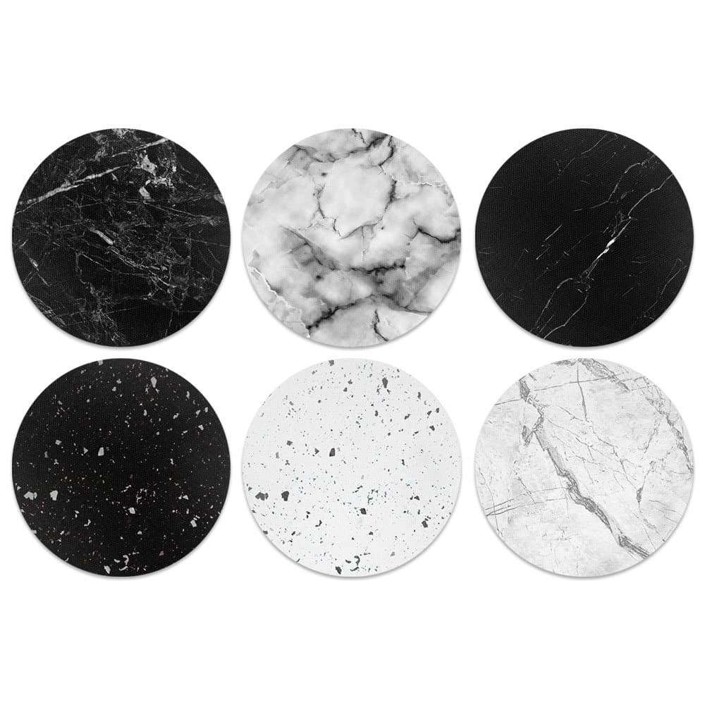 CARIBOU Coasters , Black White Marble Design Absorbent ROUND Fabric Felt Neoprene Coasters for Drinks, 6pcs Set