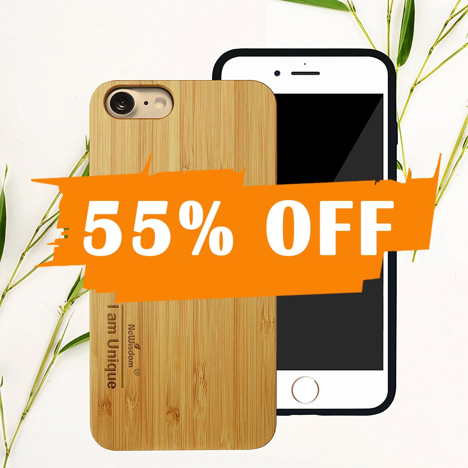 NeWisdom iPhone 7 8 Bamboo Case Handmade Bamboo Cover over TPU Rubber Unique Gift for iPhone 8 iphone7