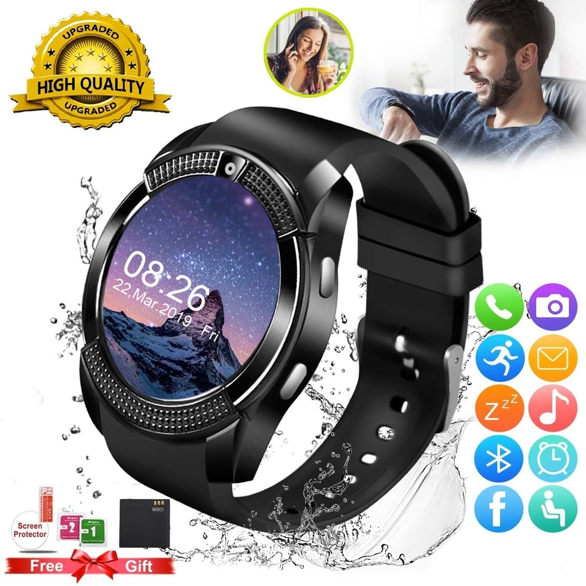 Android Smart Watch for Women Men, 2020 Bluetooth Smartwatch Smart Watches Touchscreen with Camera, Cell Phone Watch with SIM Card Slot Compatible Android Samsung iOS Phones XS 8 10 11 Note Adult