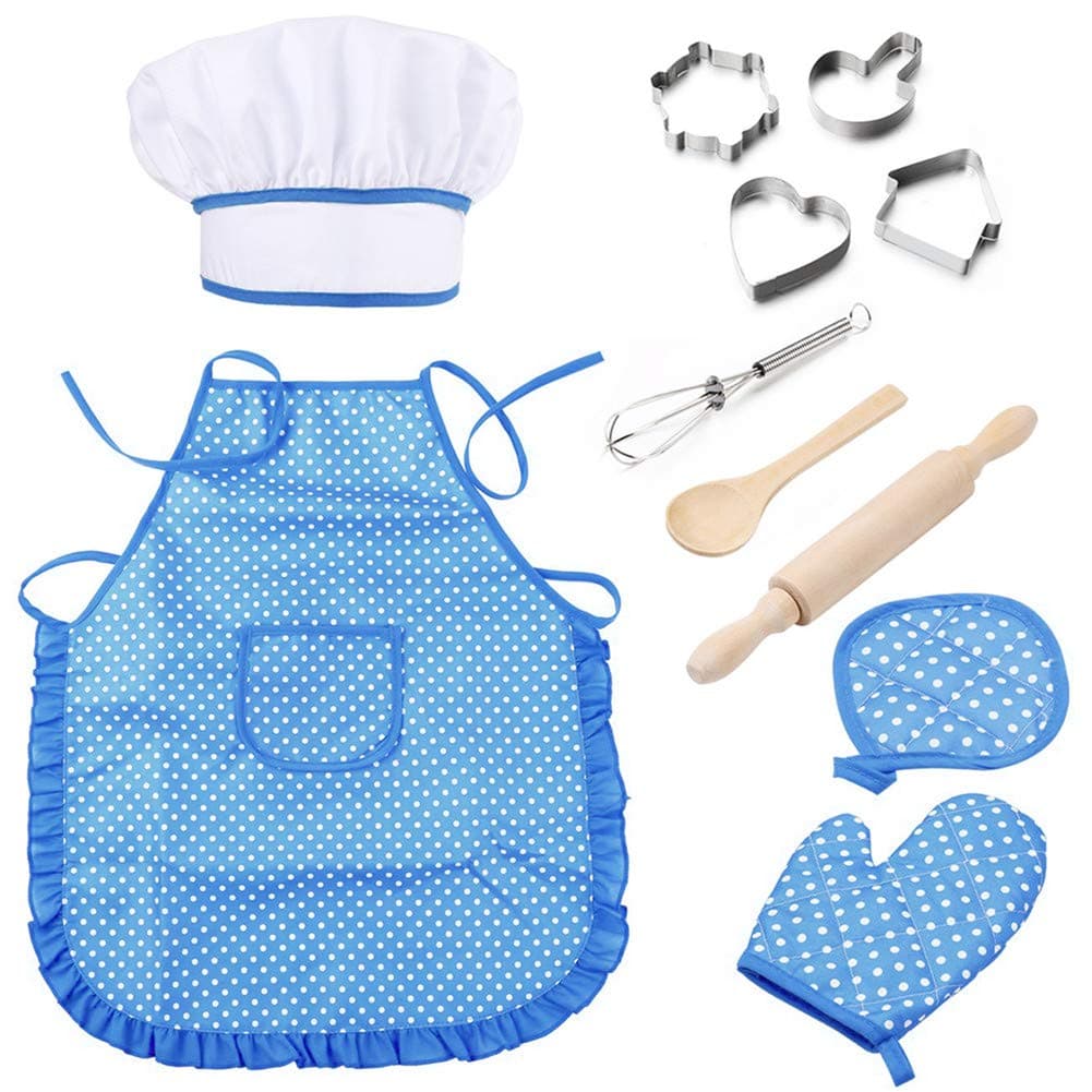 BebesterChef Set for Kids, 11PCS Cooking Play Set kitchen role play set Kids Cooking and Baking Set Chef Hat, Mitt & Utensil for Toddler Dress Up Chef Costume Career Role Play for boys Ages 3+