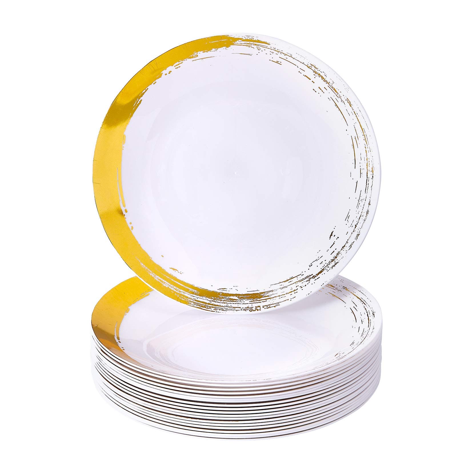 DISPOSABLE SIDE PLATES | 20 pc | Heavy Duty Plastic Dishes | Elegant Fine China Look | Brushed – Gold 19 cm