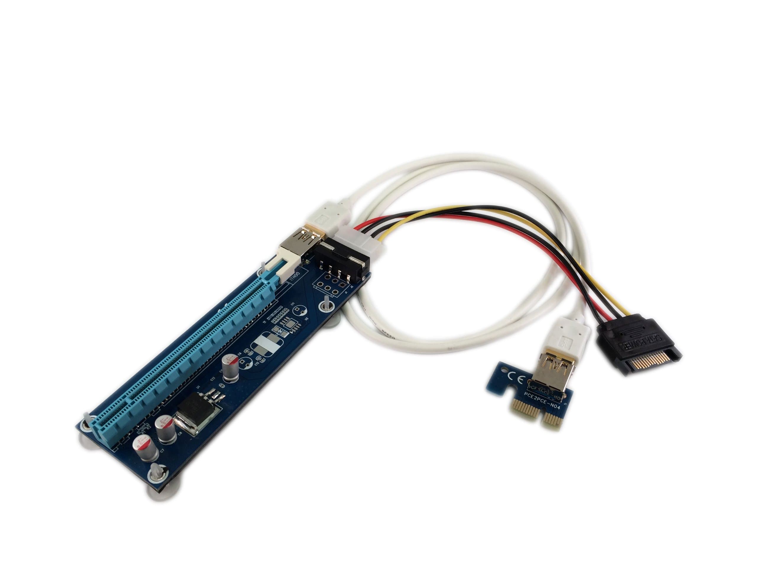PCIe x1 to x16 Powered Extender for Litecoin/Bitcoin Mining (Over 1m USB 3.0 Cable) (USB 3.0 A with Molex)