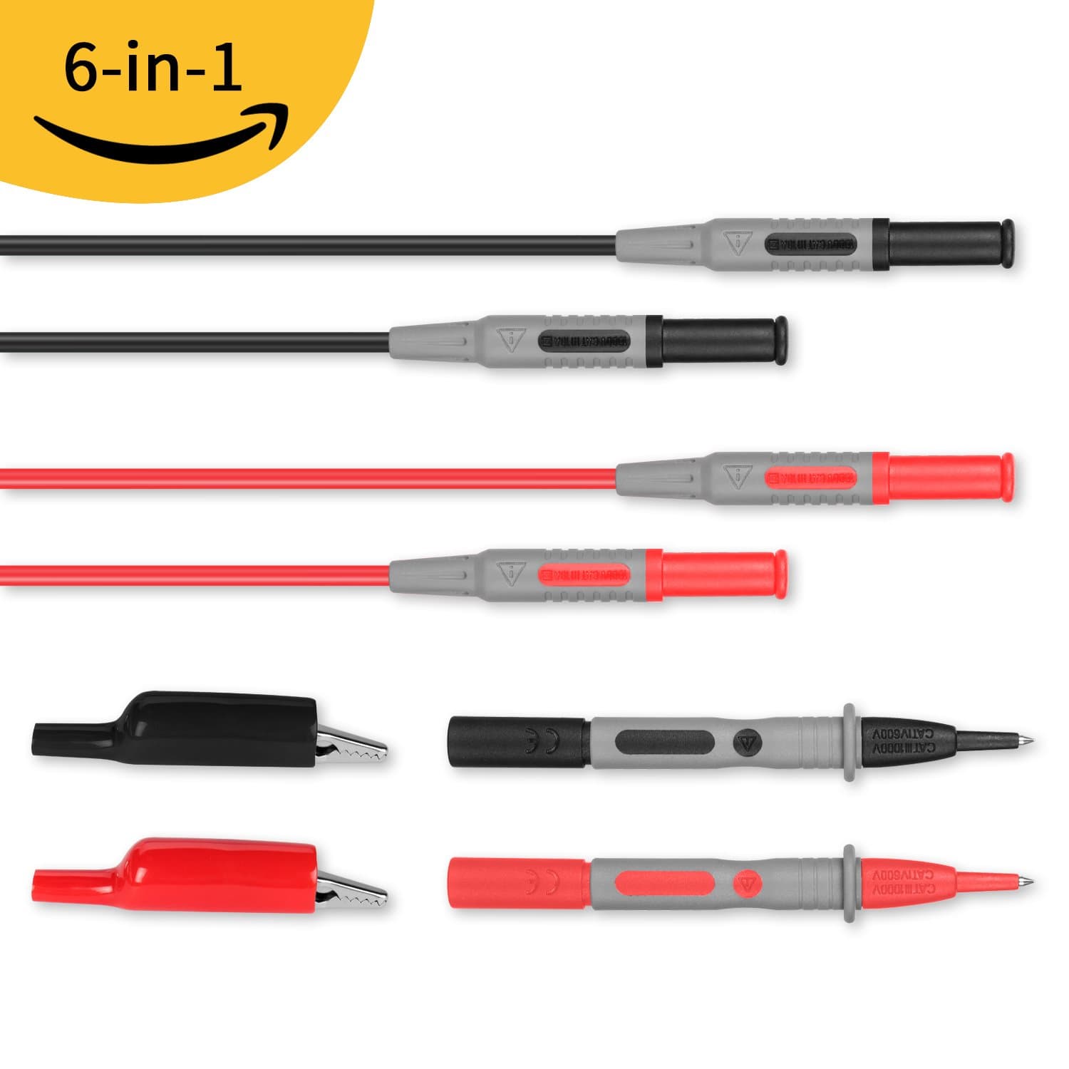 Multimeter Leads Janisa 6-in-1 Test Leads Kit Meter Test Probes Set Banana Plug 6 Pieces Electronic Professional Accessory Kit includes Alligator Clips Lead Extensions etc.