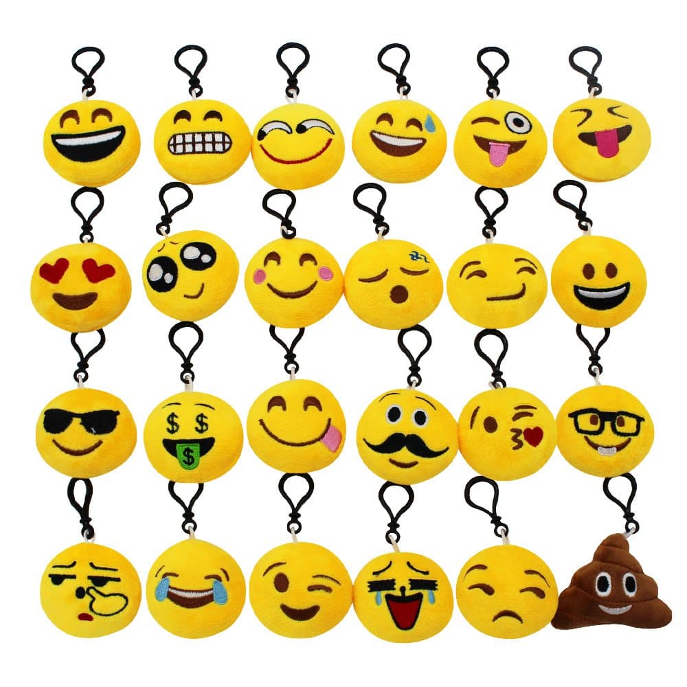 eodo Mini Emoji Keychain,24 Pack 2 Inch Plush Emoji Keyring Decorations, Emoticon Toy Pillow, Kids Party Supplies Favors (24 pack)