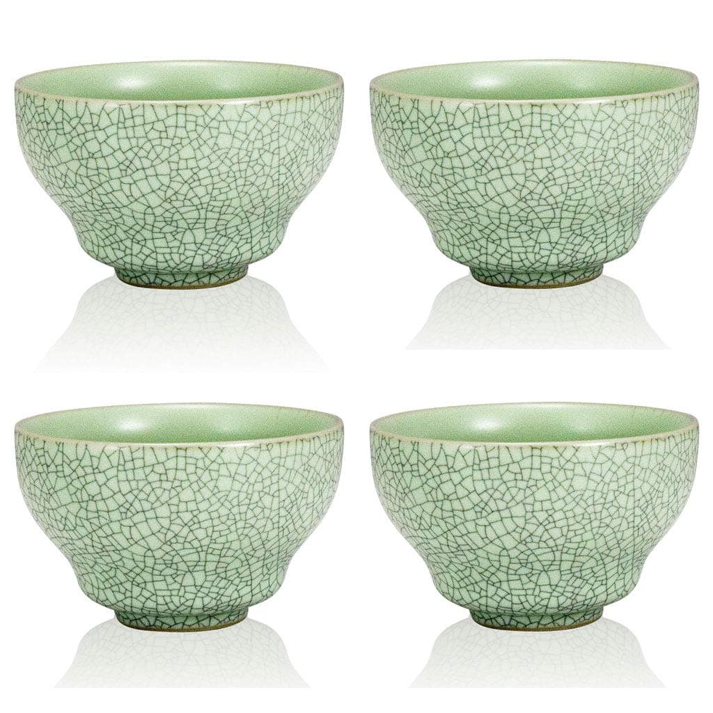 The Exotic TeapotGreen Ru Ceramic Cup Set, 4 Crackle Glaze Porcelain Tea Cups, 150ml, Espresso Coffee Cups