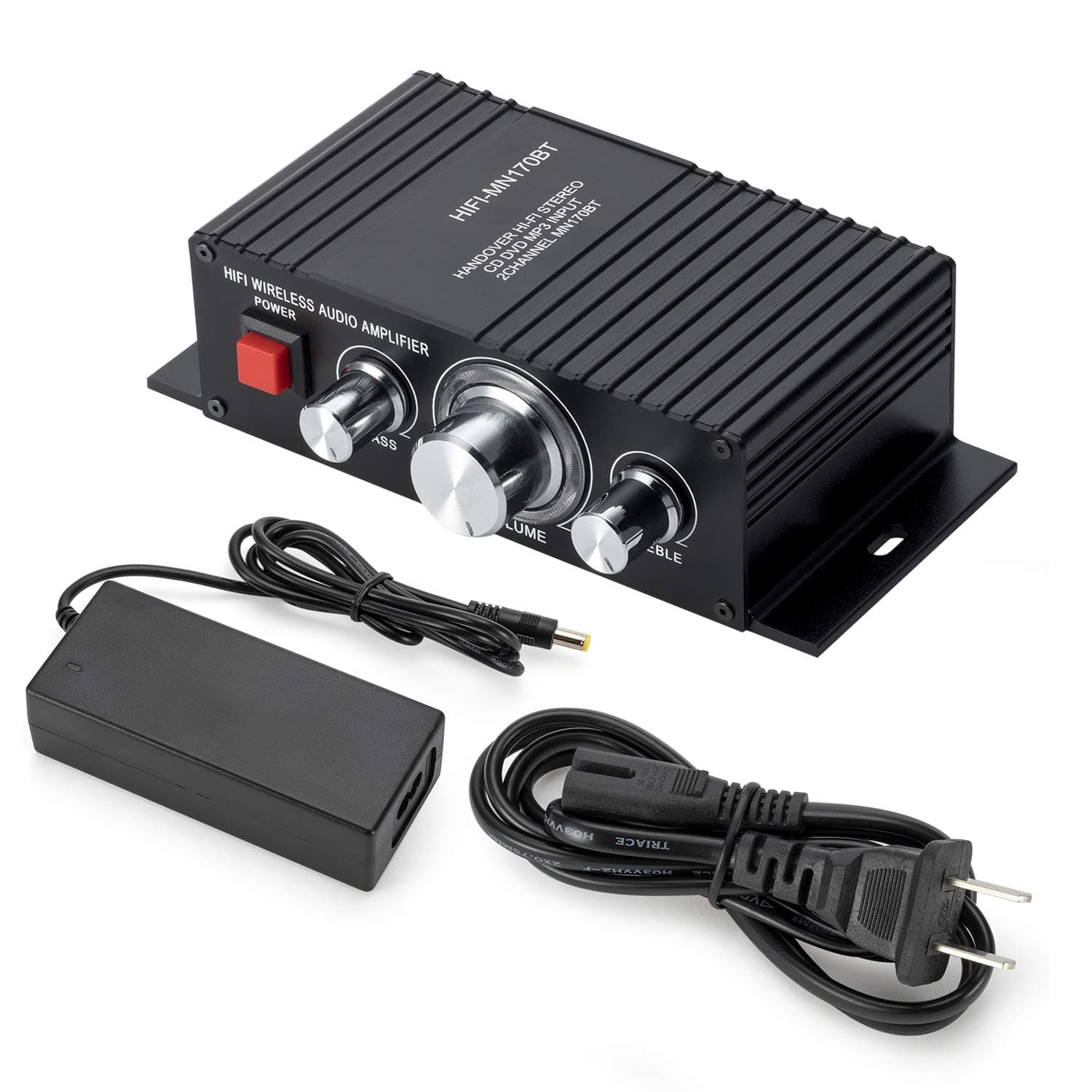 LSLYA Mini Amplifier, Digital D Class Stereo Amplifiers 50W, HiFi Subwoofer AMP, Blue LED Light High Power Amplifier DC 12V 3A Power Supply(Black)