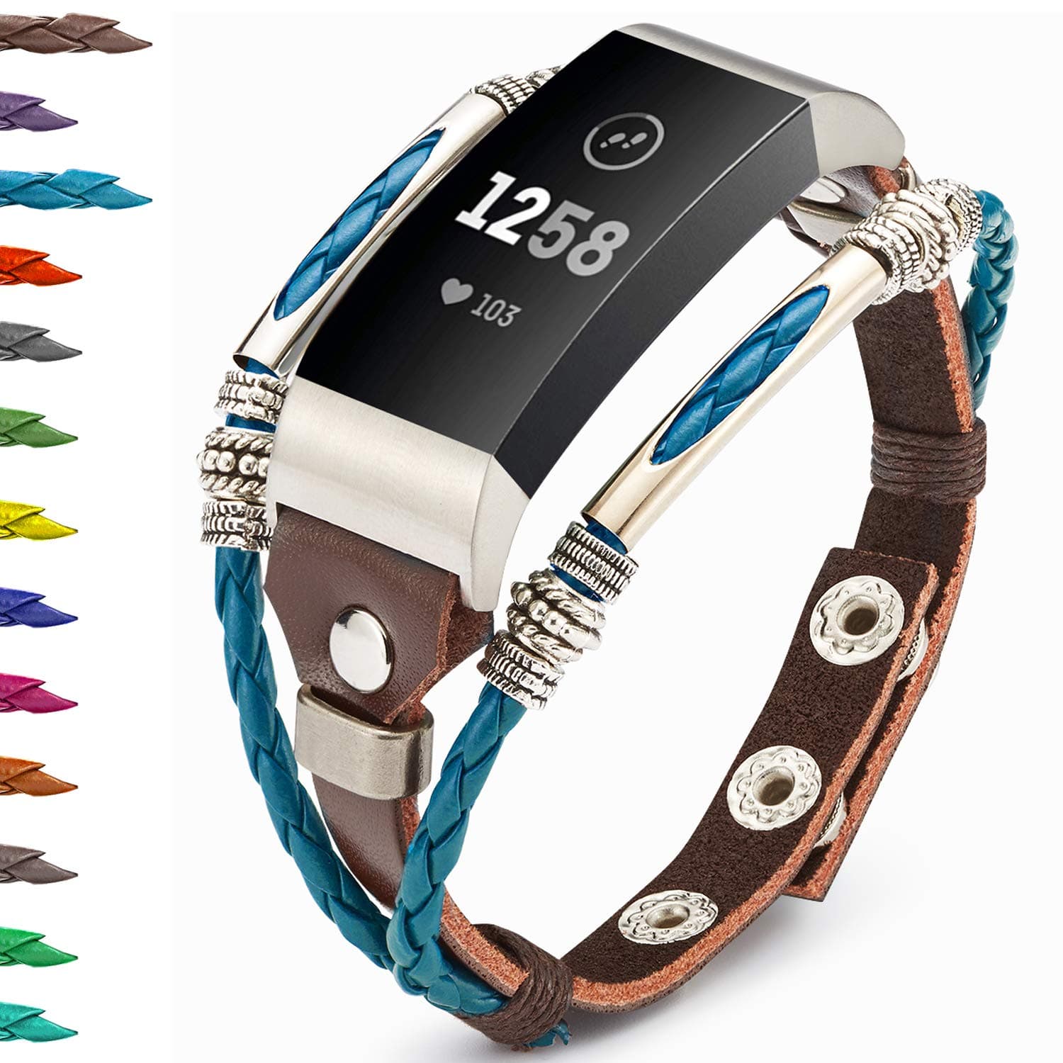 Compatible with Fitbit Charge 4/ Charge 3/SE Bands for Women, Marval.P Handmade Leather Band, Replacement Unique Bracelet Strap, Wristbands with Adjustable Size, Fashion Wrist Band Straps Lover