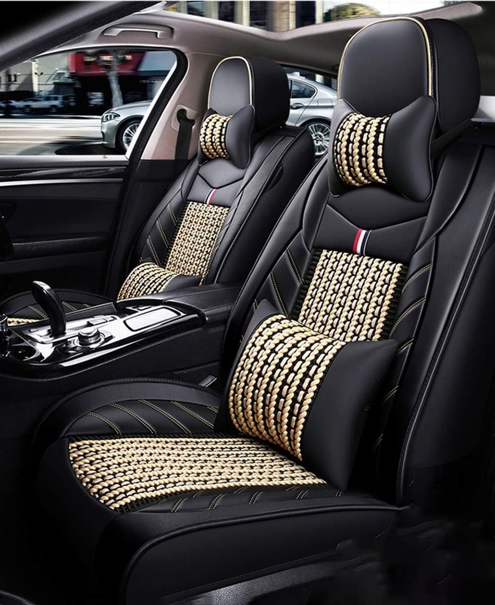 Universal Car Seat Covers Set, Front Rear 5 Seat Complete Kit Linen Pad Compatible Airbag Seat Protectors (Color : Beige)