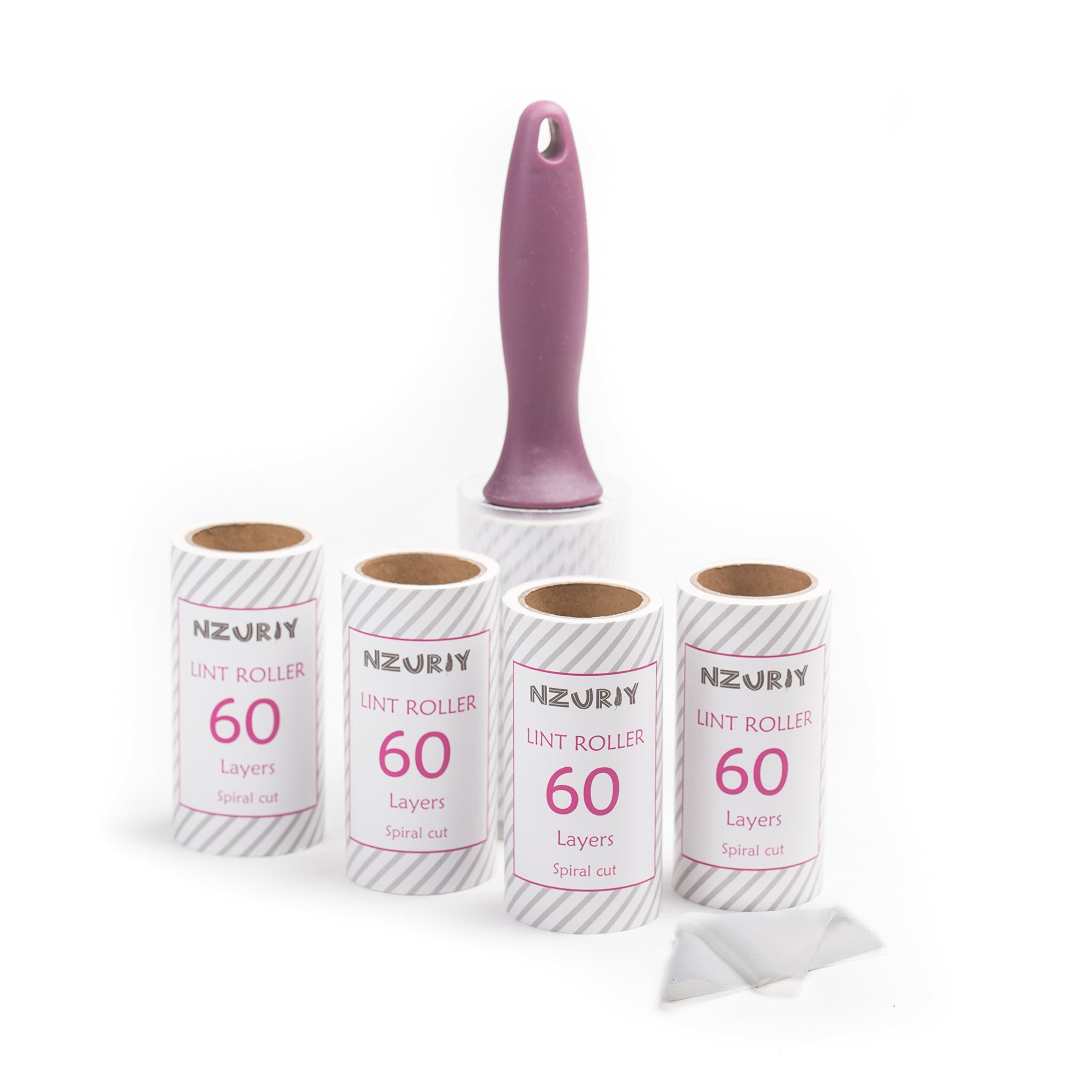 Nzuriy Lint Roller (4 Refills) with Cover, Easy Peel Extra Sticky Reusable 60 Sheets Removes Pet Hairs and Lint from Clothes. Comes with a Bonus Cloth for Cleaning Phone Laptop and Camera