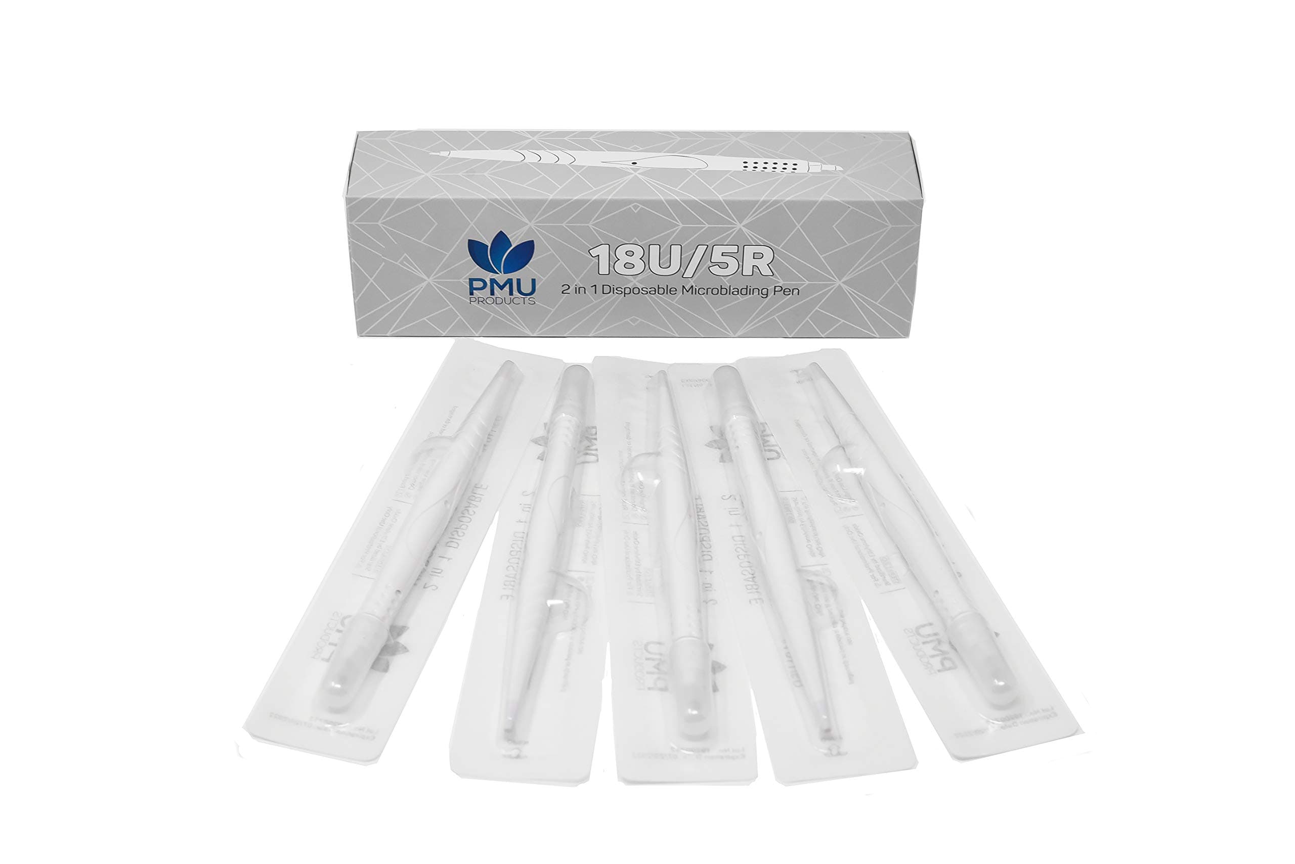 2-in-1 Microblading Pen Supplies Kit for Flawless Eyebrows, Premium Blading & Shader Microblades (18U/5R) 5 Pack