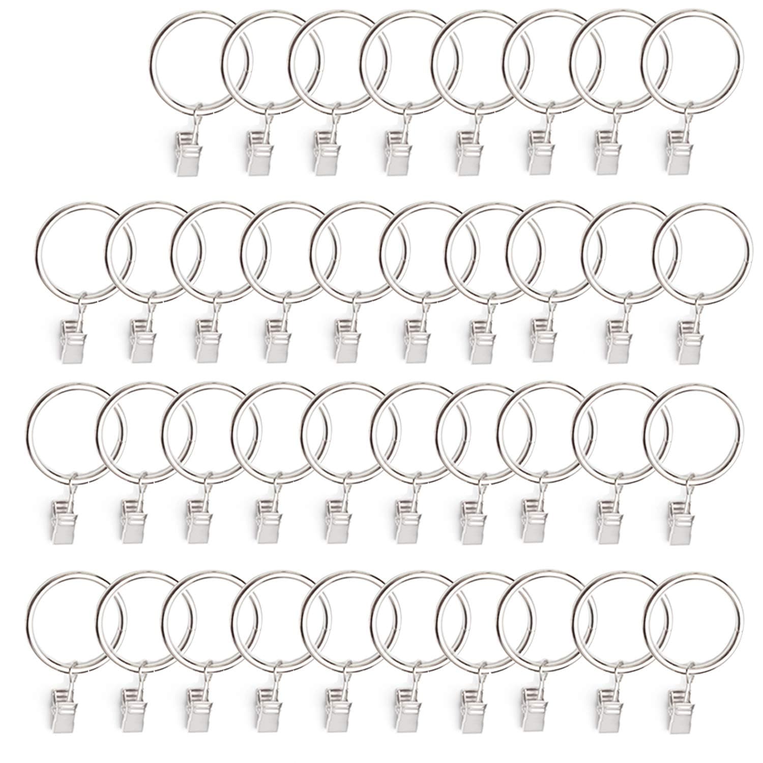 color mogu 40 Pack Drapery Curtain Clips with Rings Hooks Stainless Steel Metal Curtain Rings,1.26 Inch Interior Diameter (Silver)