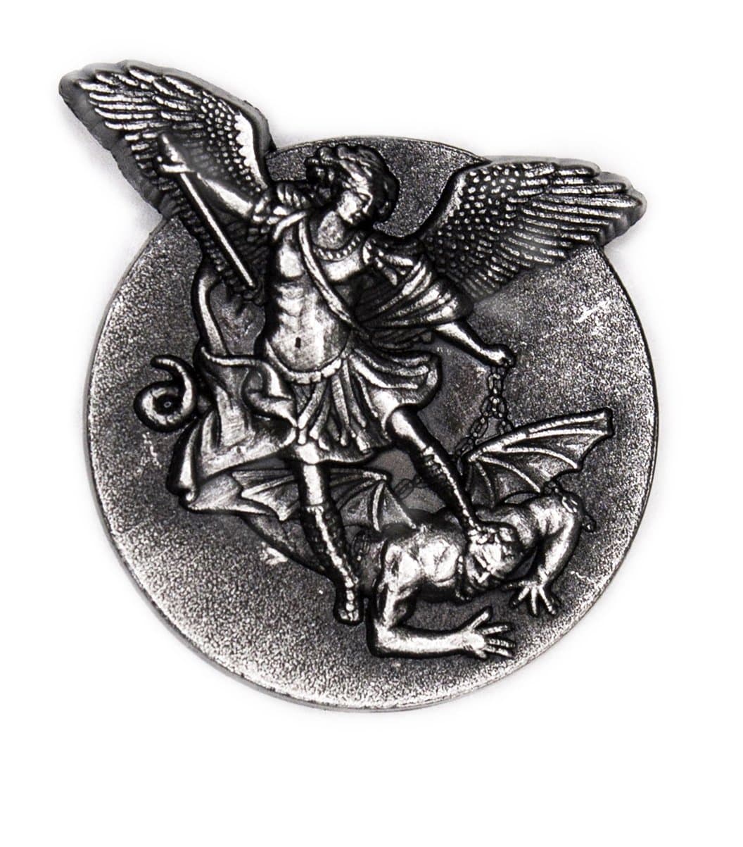 20mm - 23mm Saint Michael Lapel Pin SILVER Antique