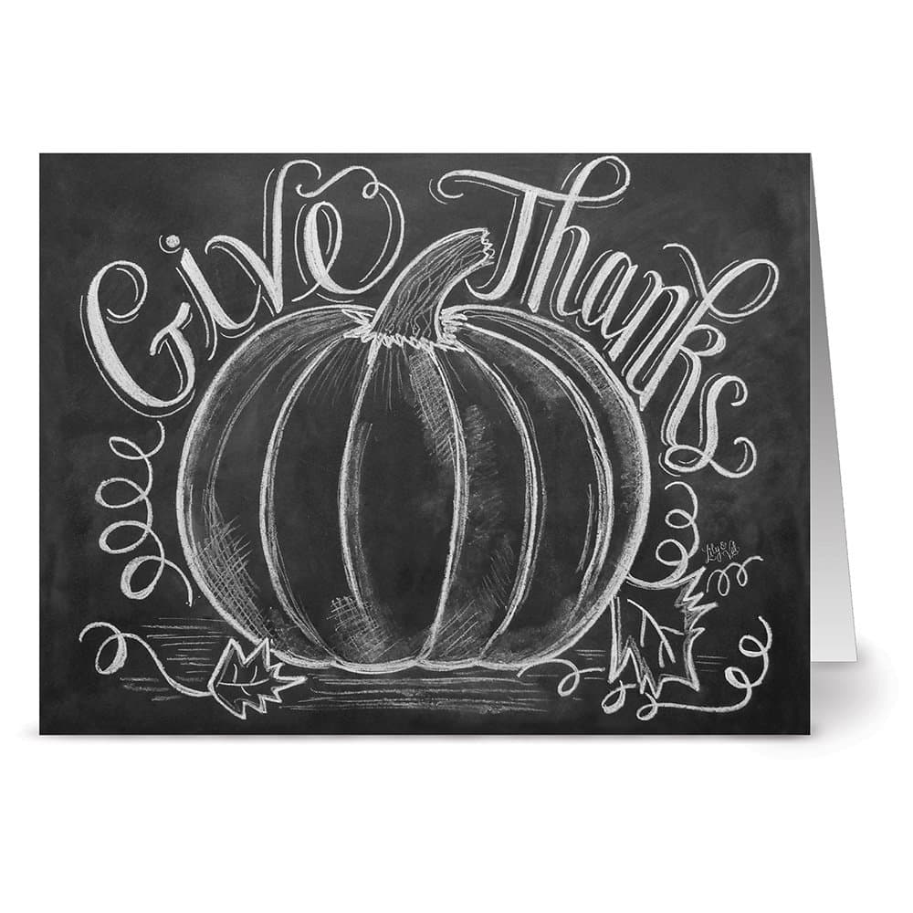 Note Card Cafe Thanksgiving Card with Envelopes | 24 Pack | Blank Inside, Glossy Finish | Give Thanks | for Holidays, Fall, Autumn, Presents, Pumpkin, Rustic, Chalkboard