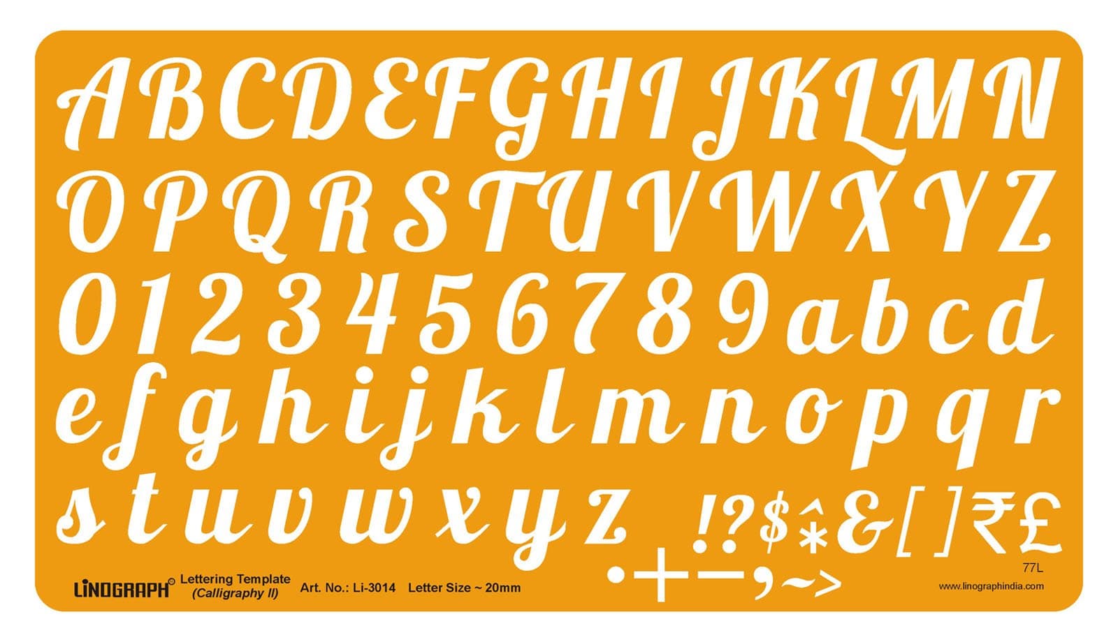 Linograph Lettering Template Calligraphy- II Letter Drawing Drafting Stencil 20 mm