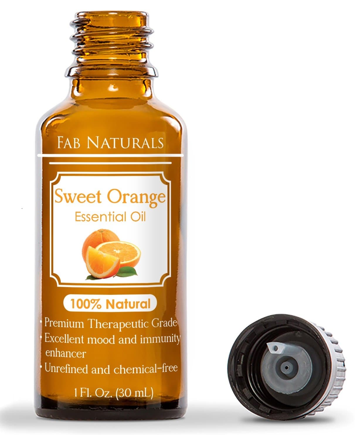 Sweet Orange Oil for Diffuser, Anxiety, Soap, Candle Making. 100% Pure Therapeutic Grade Essential Oil, 1 Oz. by Fab Naturals