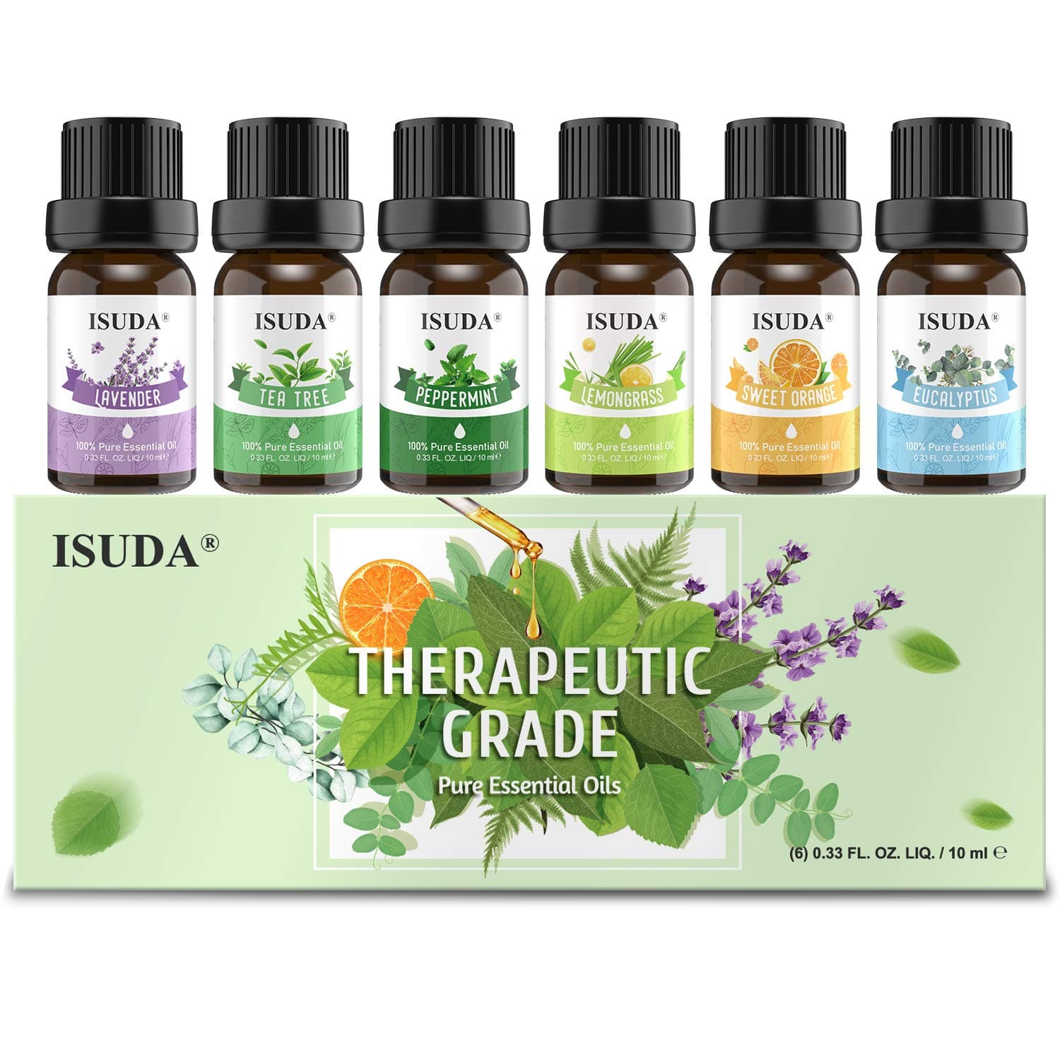 Essential Oils, Pure Essential Oil for Diffuser, Essential Oils Set (Top 6) for Humidifier, Massage, Essential Oils for Diffusers for Home. Eucalyptus, Peppermint, Lavender, Lemongrass