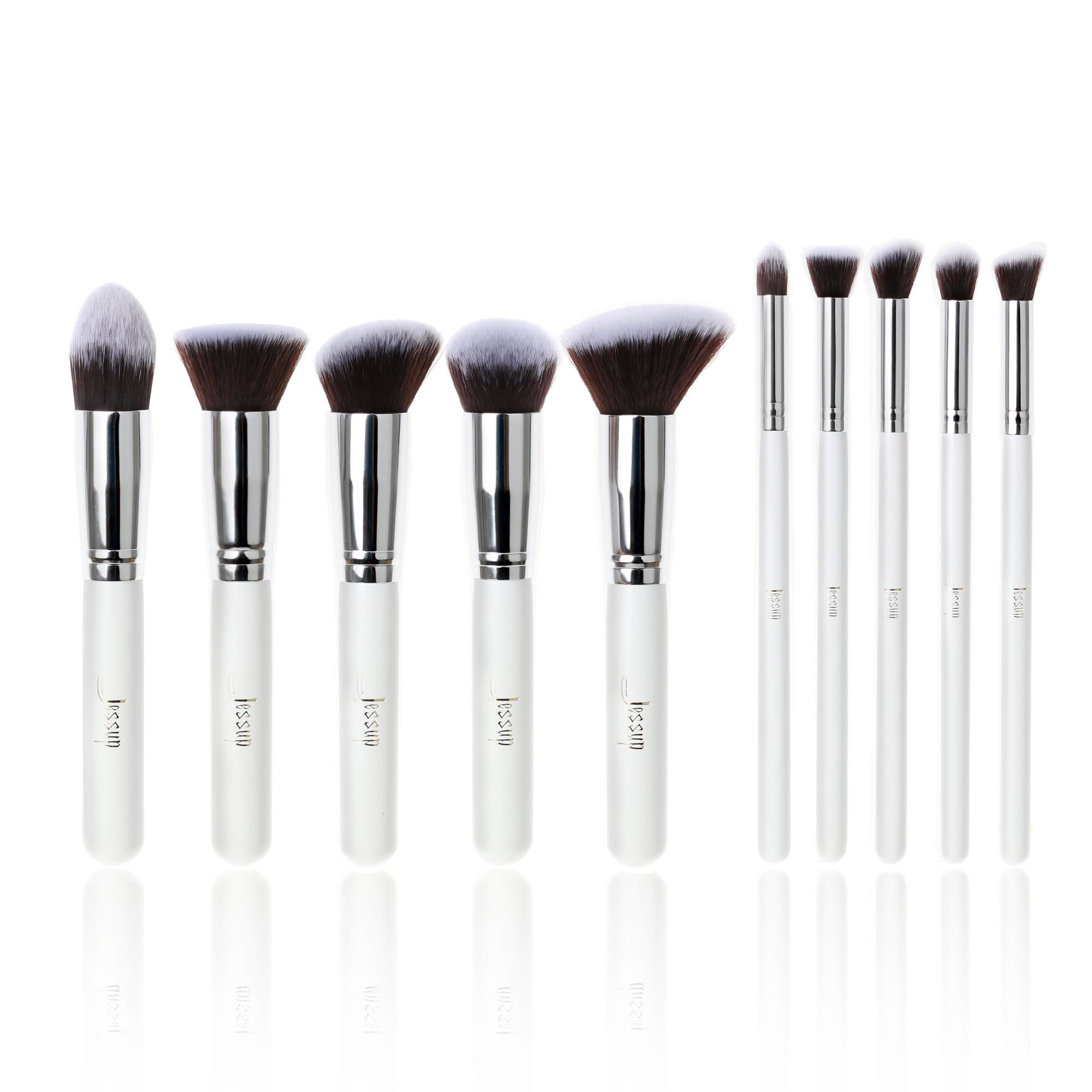 Jessup Makeup Brushes 10pcs Kabuki Brush Set Cosmetics Brushes Professional Make-up Brush Set Beauty Accessories White T075