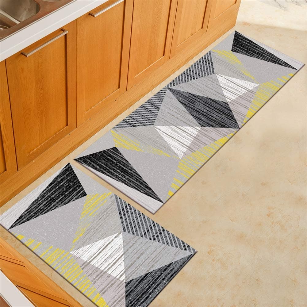 Ommda Modern Geometric Pattern Non Slip Washable Kitchen Mats and Rugs 2 Piece Runners Carpet Doormats for Living Room,50x80cm+50x160cm,