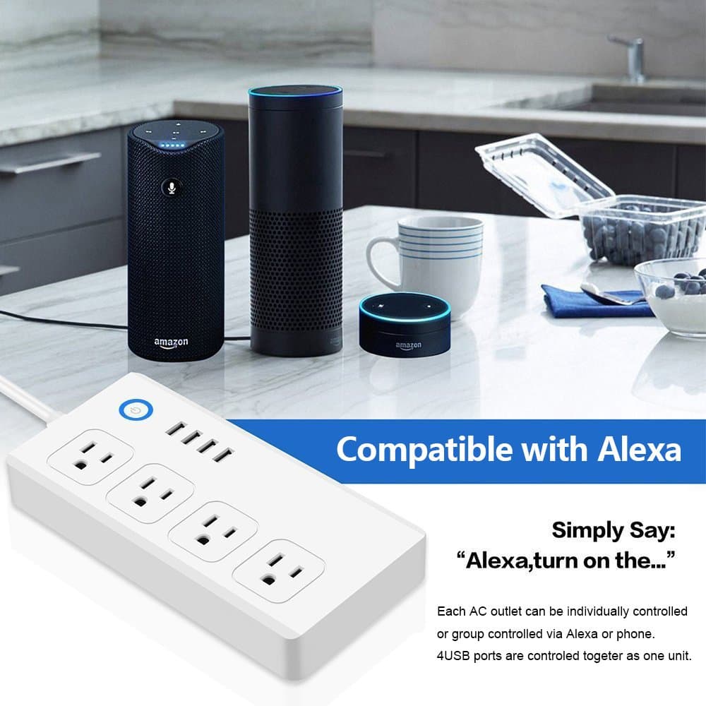 Smart Power Strip Surge Protector with USB, WIFI Enabled Multi Outlets with 5 Foot Cord, Compatible with Alexa and Google Home, Support Smartphone Control from Anywhere, White