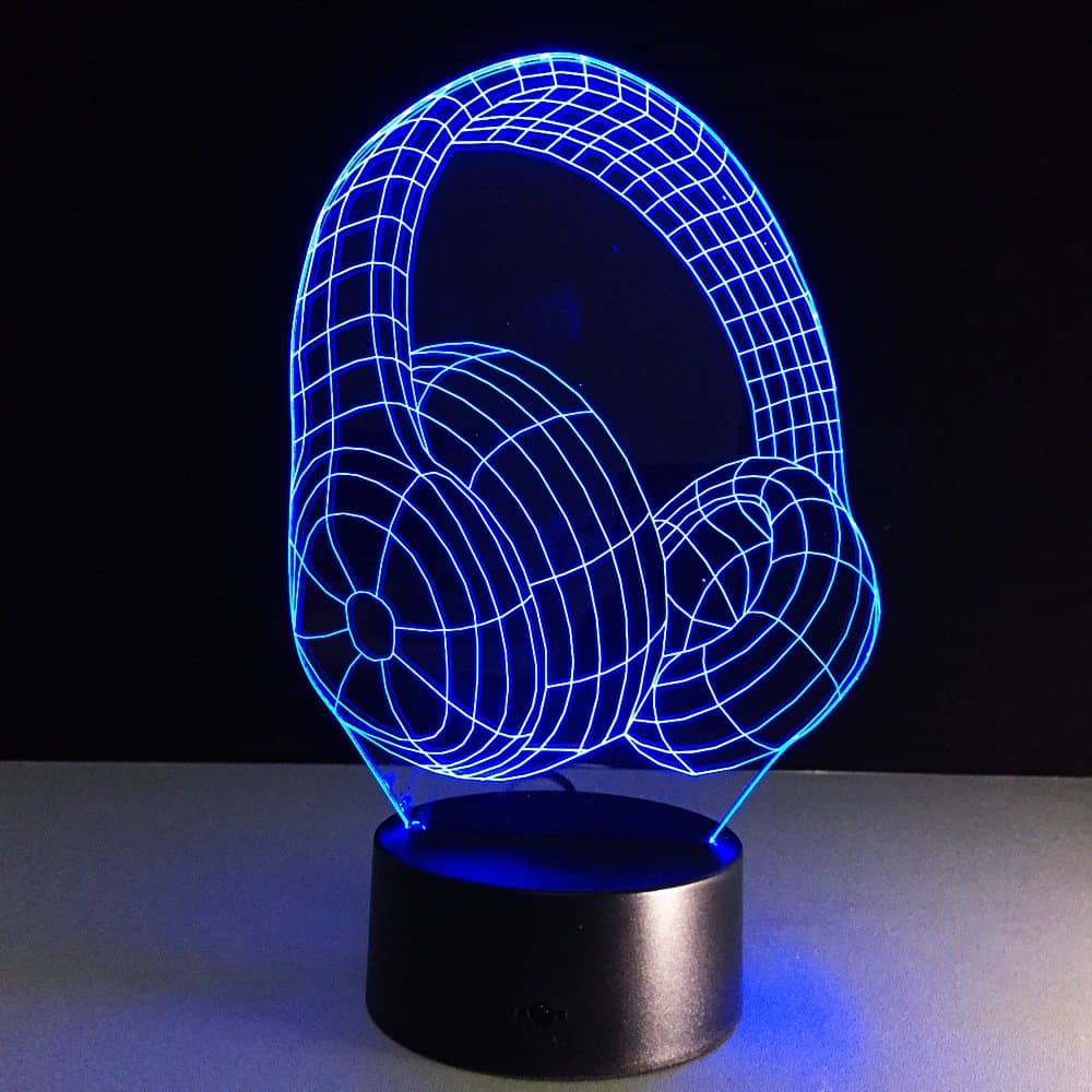 Headphone 3D Night Light Optical Illusion, Timok 7 Color Changing Touch Control Desk Lamp for Home Decor Funny Kids Gift