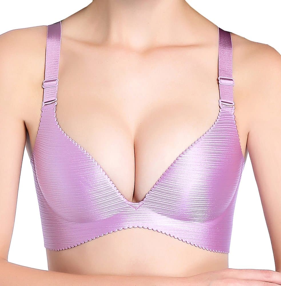 AooToo Womens Wireless Push Up Bras Seamless Comfort Deep-V Sexy Padded