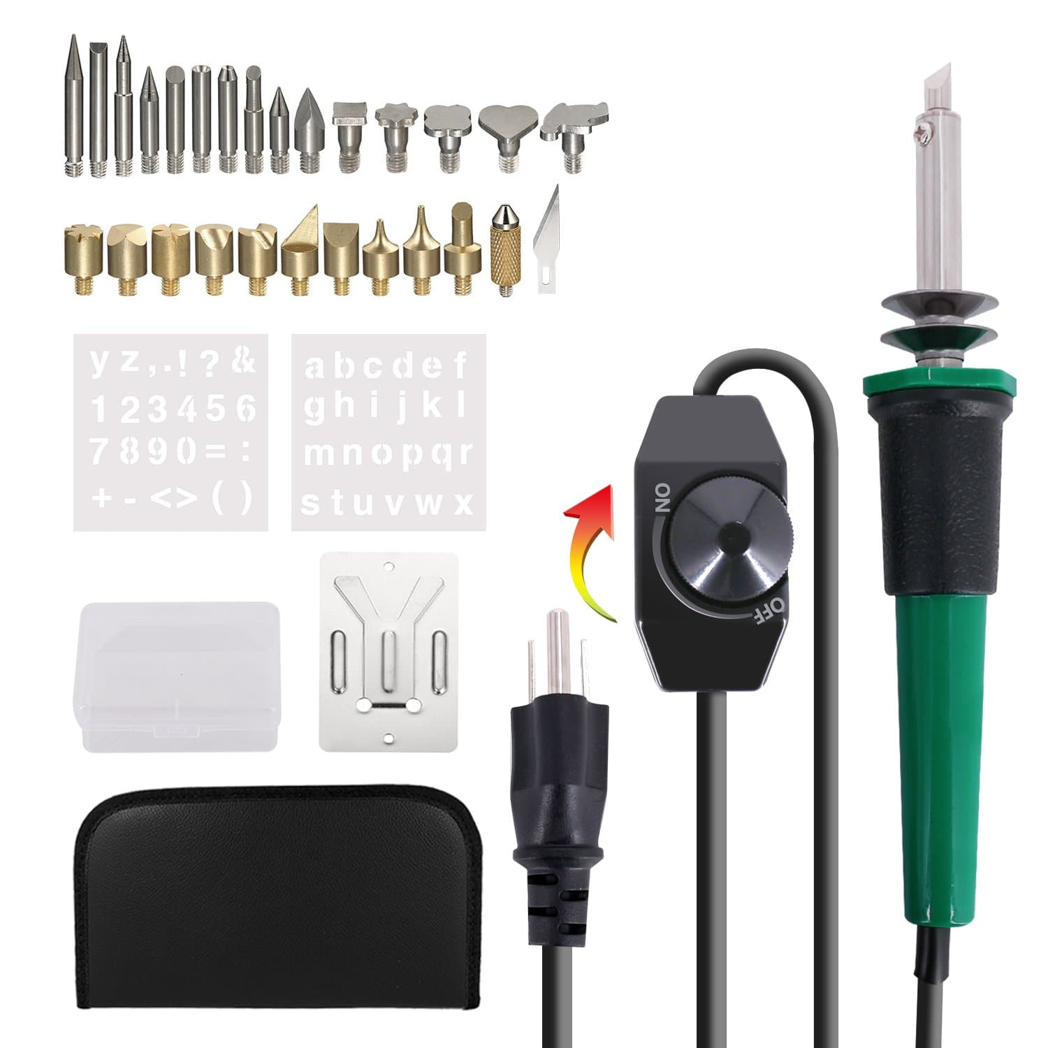 drtulz Full Set Wood Burning Kit, Pyrography Pen with Variable Temperature Control Include Carving/Embossing/Soldering Tips+ Wood Burning Pen + Stencil + Stand + Carrying Case