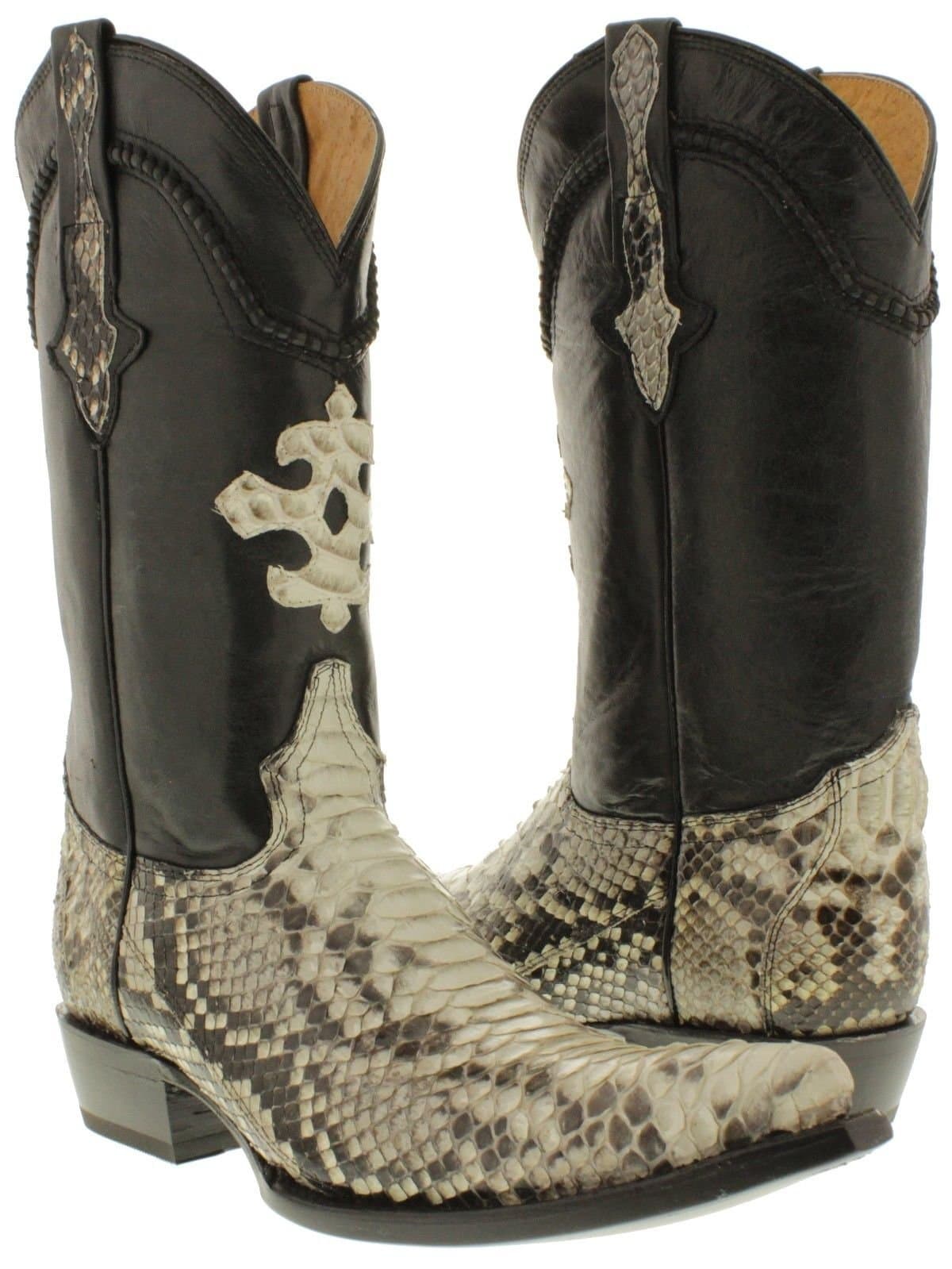 Cowboy Professional - Men Natural Genuine Python Snake Skin Cowboy Boots Pointed