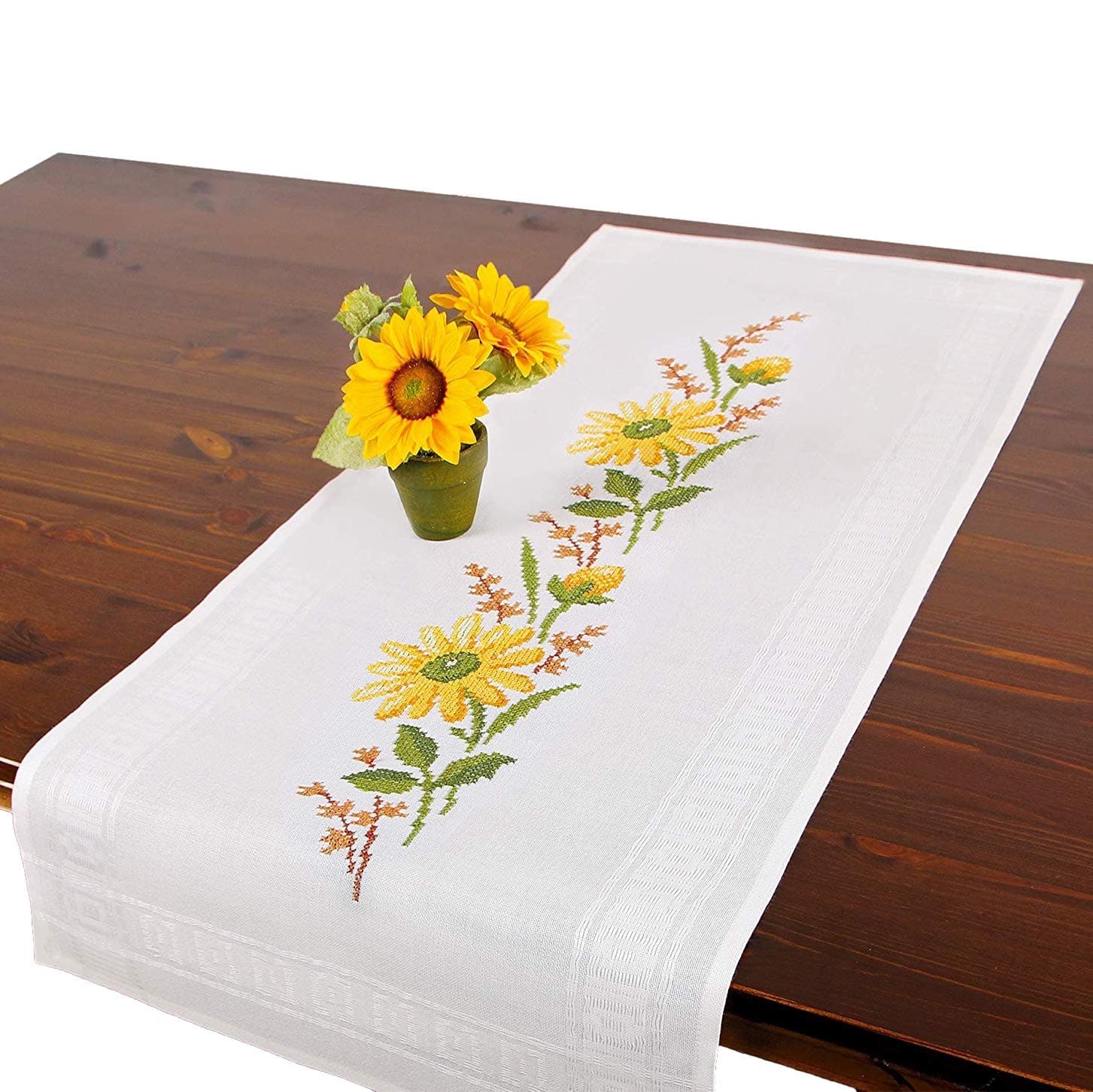 Embroidery Kit Yellow Flowers, Complete Table Runner Set, Needlework Embroidery kit for Adults, Cross Stitch Embroidery