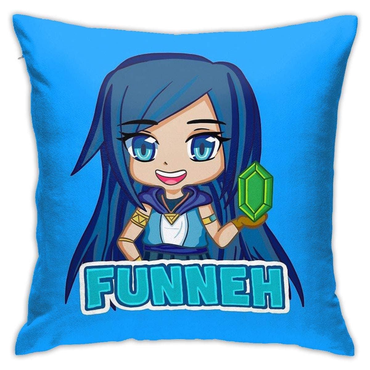 Blue Haired Manga Funneh Decorative Throw Pillow Covers for Sofa Couch Cushion Pillow Cases 18x18 Inch