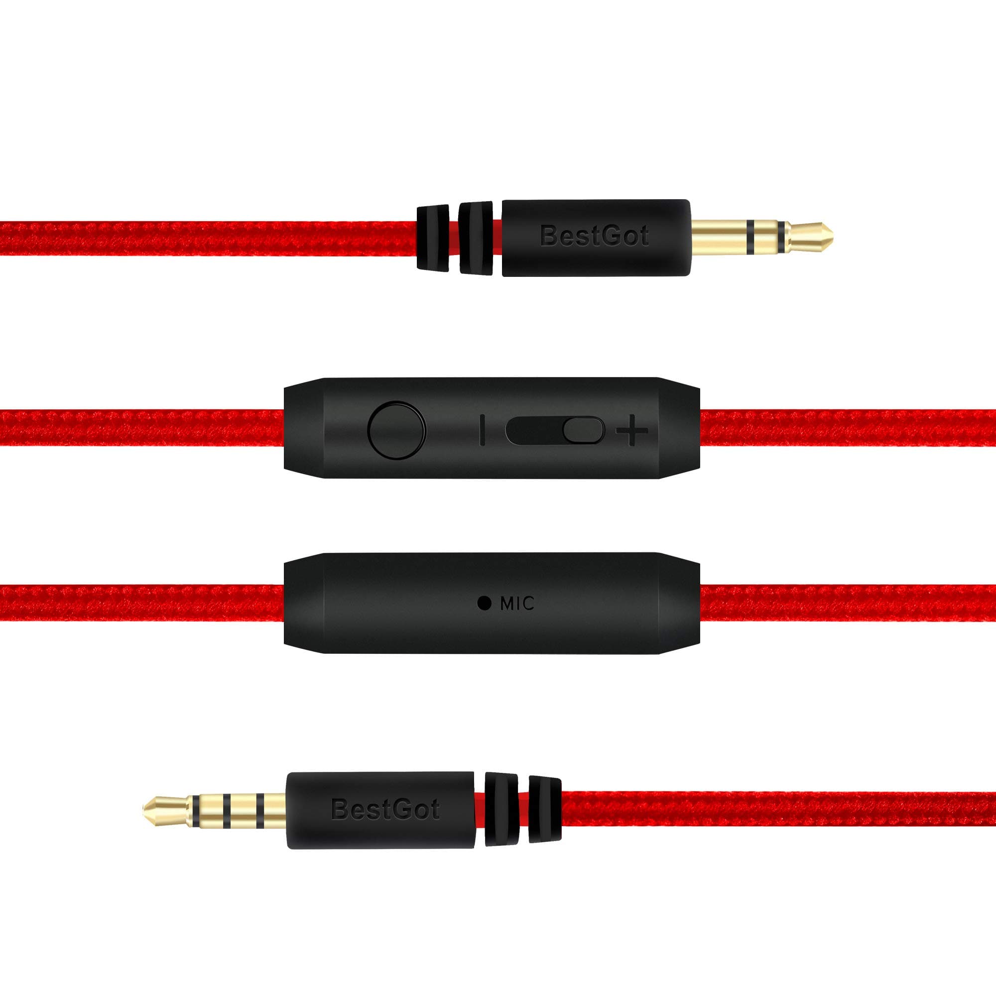 BestGot Audio Cable 3.5mm Headphone Cable with Microphone in-line Volume (4.3ft / 1.3m) for PS4 Controller, Headphones, Home/Car Stereos and More (1 Pack Red)