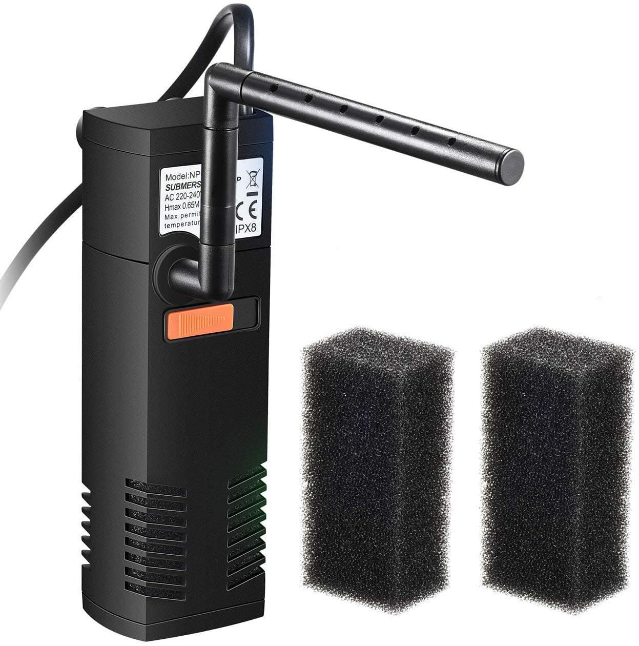 VicTsing 300L/H Aquarium Filter Internal Multifunctional with 2 Replaceable Filter Sponges for 60L Fish Tank or Turtle Tank, Water Cycle, Oxygenation, Easy Set Up - Adjustable Flow & Quiet Working