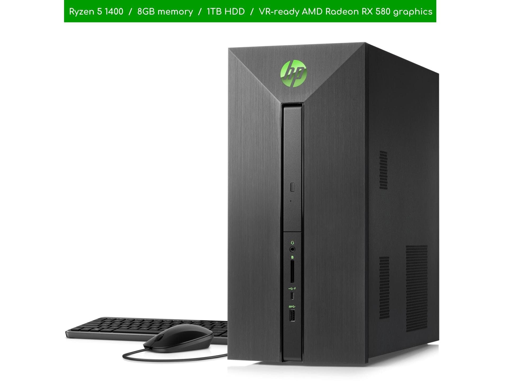 Flagship Premium 2018 HP Pavilion Power Desktop 580 Series | Quad-Core Ryzen 5 1400 3.2GHz | 8GB DDR4 Memory | 1TB 7200 RPM SATA | VR-Ready AMD Radeon RX 580 Graphics | DVD-RW